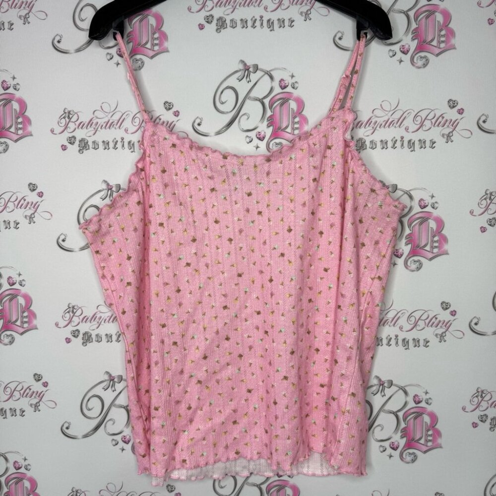 Ricki’s tank top ice cream cones 🍦 pink stretchy ruffle frilly trim comfy cami - Picture 6 of 10